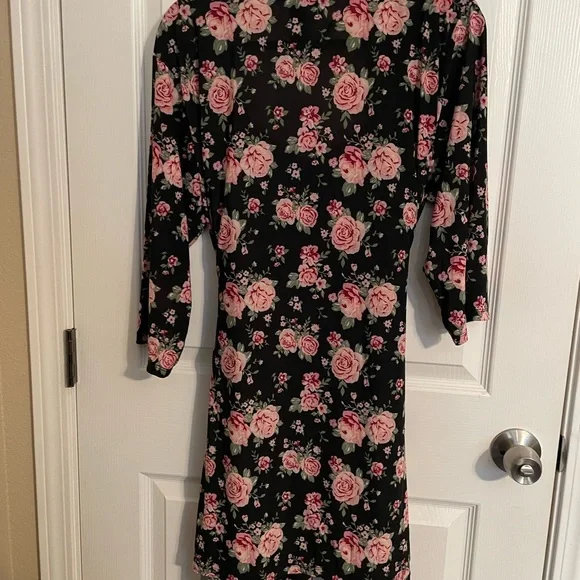 Floral Black and Pink Wrap Dress - Picture 2 of 5